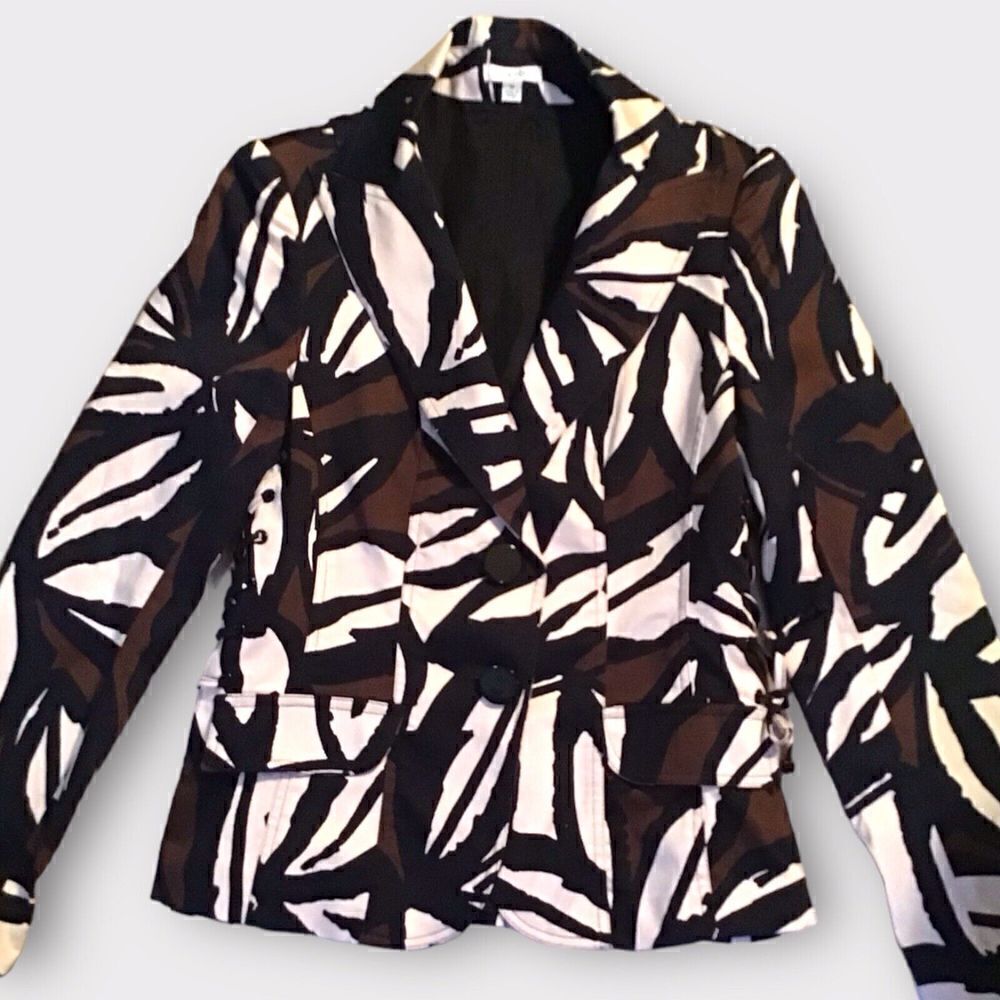 Cache Abstract Black Brown Beige Blazer Jacket – Women’s Size Medium
